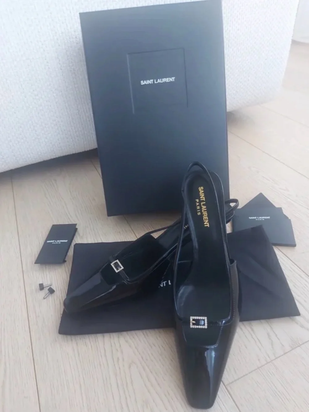 SAINT LAURENT
Blade 60 Patent Leather Slingback Pumps size 391/2 - Picture 6 of 12